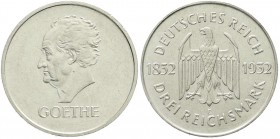 Weimarer Republik, Gedenkmünzen, 3 Reichsmark Goethe
1932 E. fast vorzüglich