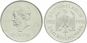 Weimarer Republik, Gedenkmünzen, 3 Reichsmark Goethe
1932 G. fast vorzüglich