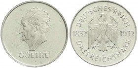 Weimarer Republik, Gedenkmünzen, 3 Reichsmark Goethe
1932 J. gutes vorzüglich, kl. Kratzer