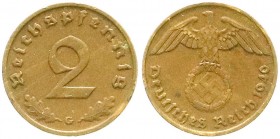 Drittes Reich, Klein/- und Kursmünzen, 2 Reichspfennig Hakenkreuz 1936-1940
1940 G. sehr schön/vorzüglich