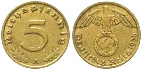 Drittes Reich, Klein/- und Kursmünzen, 5 Reichspfennig, messingf. 1936-1939
1936 A. sehr schön/vorzüglich