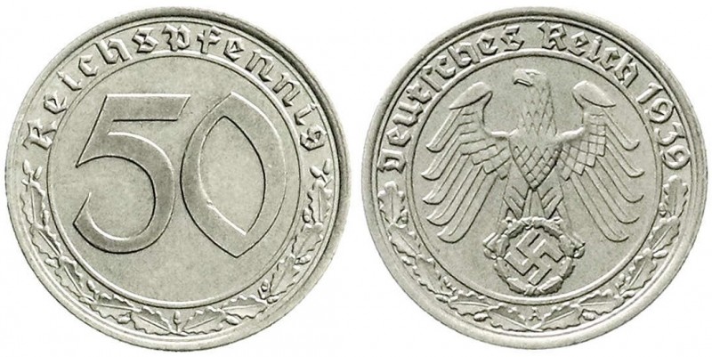 Drittes Reich, Klein/- und Kursmünzen, 50 Reichspfennig, Nickel 1938-1939
1939 A...