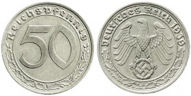 Drittes Reich, Klein/- und Kursmünzen, 50 Reichspfennig, Nickel 1938-1939
1939 A. Stempelglanz