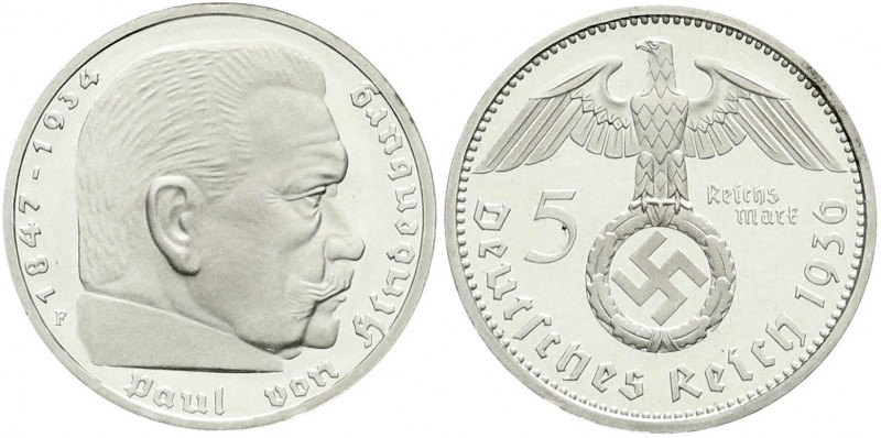 Drittes Reich, Klein/- und Kursmünzen, 5 Reichsmark Hindenb. Hakenkr. Silber, 19...