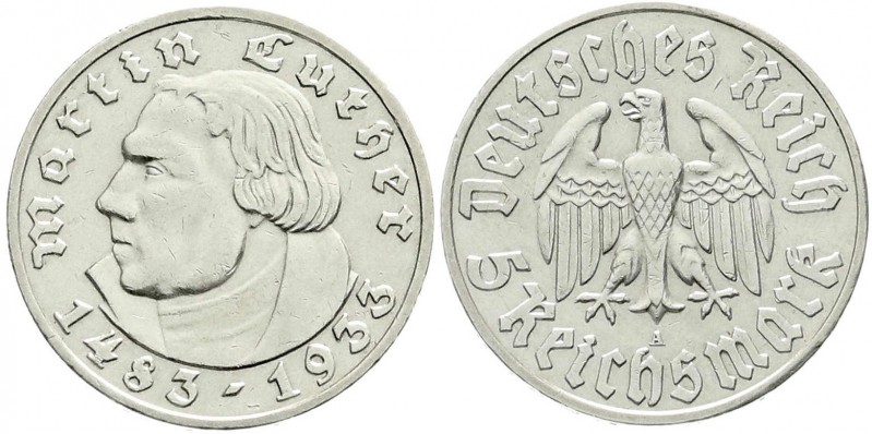Drittes Reich, Gedenkmünzen, 5 Reichsmark Luther, 1933-1934
1933 A. fast vorzügl...