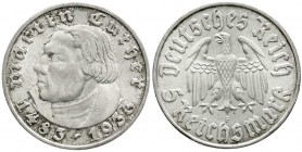 Drittes Reich, Gedenkmünzen, 5 Reichsmark Luther, 1933-1934
1933 F. fast Stempelglanz