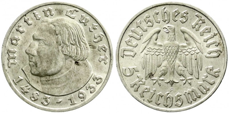 Drittes Reich, Gedenkmünzen, 5 Reichsmark Luther, 1933-1934
1933 F. vorzüglich/S...