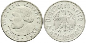 Drittes Reich, Gedenkmünzen, 5 Reichsmark Luther, 1933-1934
1933 J. vorzüglich/Stempelglanz aus Erstabschlag, kl. Kratzer