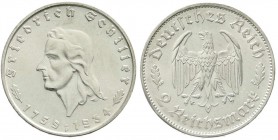Drittes Reich, Gedenkmünzen, 2 Reichsmark Schiller 1934
1934 F. fast Stempelglanz