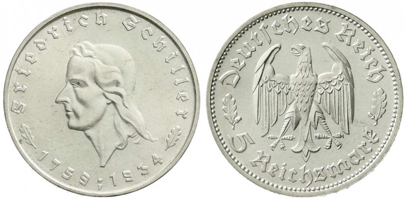 Drittes Reich, Gedenkmünzen, 5 Reichsmark Schiller 1934
1934 F. prägefrisch/fast...