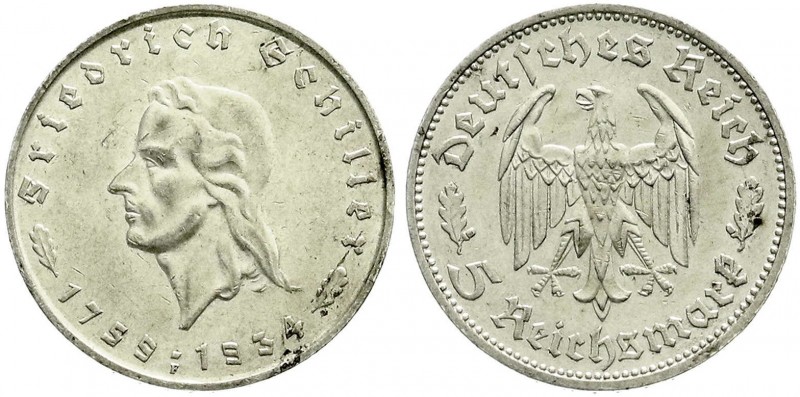 Drittes Reich, Gedenkmünzen, 5 Reichsmark Schiller 1934
1934 F. sehr schön/vorzü...