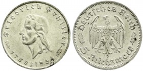 Drittes Reich, Gedenkmünzen, 5 Reichsmark Schiller 1934
1934 F. sehr schön/vorzüglich, Kratzer