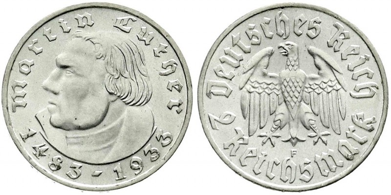 Drittes Reich, Gedenkmünzen, 2 Reichsmark Luther, 1933-1934
1933 F. Stempelglanz...