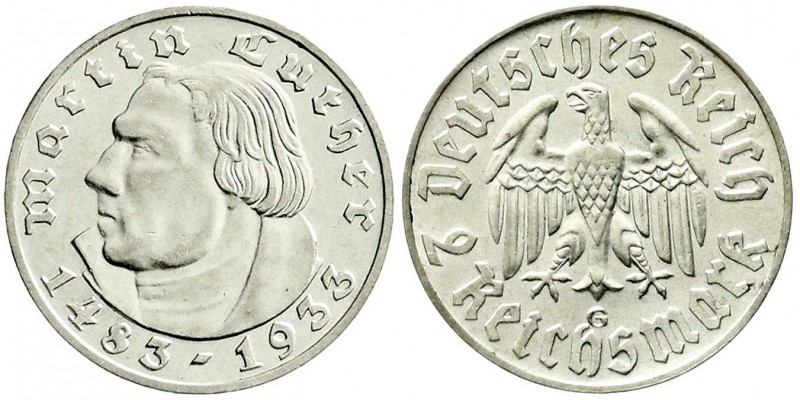Drittes Reich, Gedenkmünzen, 2 Reichsmark Luther, 1933-1934
1933 G. vorzüglich/S...