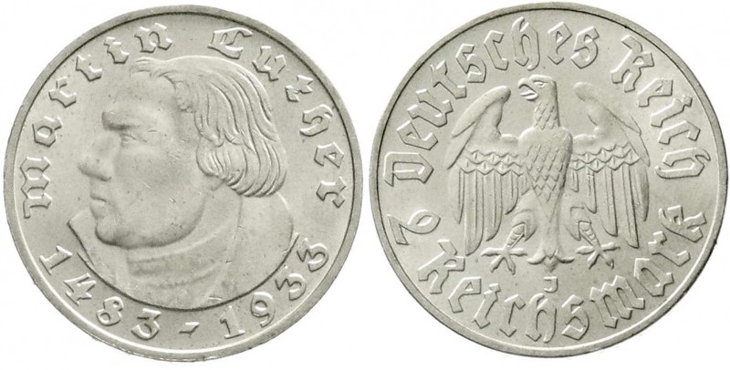 Drittes Reich, Gedenkmünzen, 2 Reichsmark Luther, 1933-1934
1933 J. prägefrisch/...