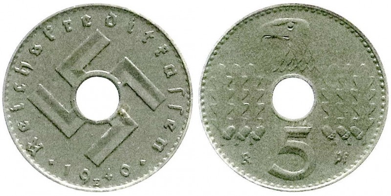 Drittes Reich, Reichskreditkassen
5 Pfennig 1940 E. Mit Gutachten Franquinet. vo...