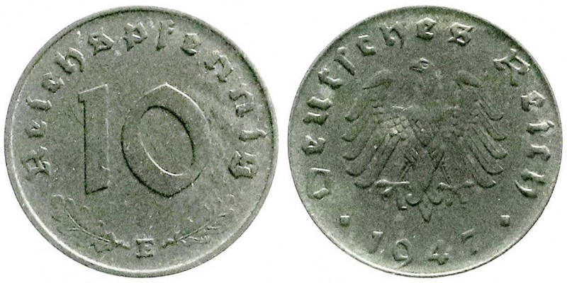 Alliierte Besatzung, Kleinmünzen
10 Pfennig 1947 E. sehr schön, selten