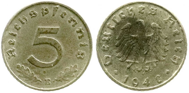 Alliierte Besatzung, Kleinmünzen
5 Pfennig 1948 E. sehr schön, selten
