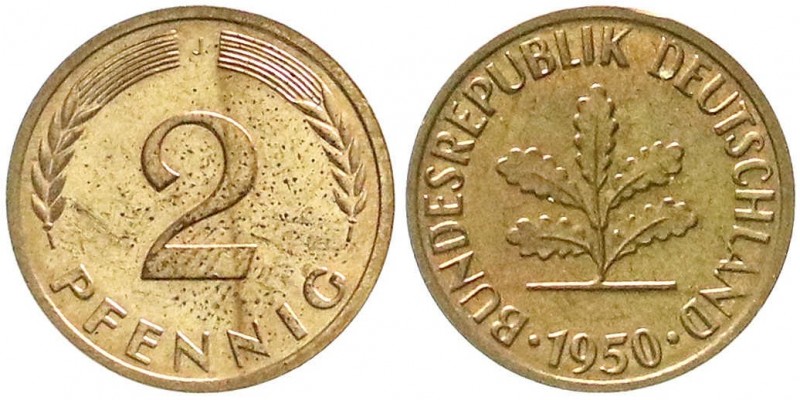 Münzen der Bundesrepublik Deutschland, Kursmünzen, 2 Pfennig, Kupfer 1950-1969
1...