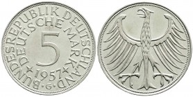 Münzen der Bundesrepublik Deutschland, Kursmünzen, 5 Deutsche Mark Silber 1951-1974
1957 G vorzüglich/Stempelglanz, kl. Kratzer