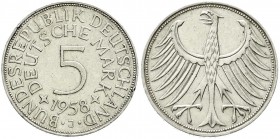 Münzen der Bundesrepublik Deutschland, Kursmünzen, 5 Deutsche Mark Silber 1951-1974
1958 J. gutes sehr schön, Randfehler
