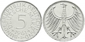 Münzen der Bundesrepublik Deutschland, Kursmünzen, 5 Deutsche Mark Silber 1951-1974
1961 J prägefrisch, kl. Kratzer