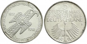 Münzen der Bundesrepublik Deutschland, Gedenkmünzen, 5 Deutsche Mark, Silber, 1952-1979
Germanisches Museum 1952 D. Polierte Platte, kl. Kratzer