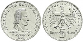 Münzen der Bundesrepublik Deutschland, Gedenkmünzen, 5 Deutsche Mark, Silber, 1952-1979
Schiller 1955 F. fast vorzüglich, berieben
