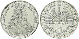 Münzen der Bundesrepublik Deutschland, Gedenkmünzen, 5 Deutsche Mark, Silber, 1952-1979
Markgraf von Baden 1955 G. gutes vorzüglich
