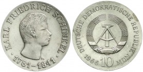 Münzen der Deutschen Demokratischen Republik, Gedenkmünzen der DDR
10 Mark 1966, Schinkel. Randschrift läuft links herum. fast Stempelglanz