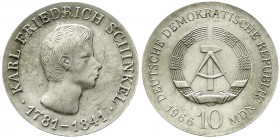 Münzen der Deutschen Demokratischen Republik, Gedenkmünzen der DDR
10 Mark 1966, Schinkel. Randschrift läuft rechts herum. vorzüglich/Stempelglanz