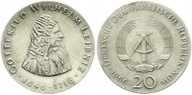 Münzen der Deutschen Demokratischen Republik, Gedenkmünzen der DDR
20 Mark 1966, Leibniz. Randschrift läuft links herum. fast Stempelglanz
