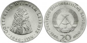 Münzen der Deutschen Demokratischen Republik, Gedenkmünzen der DDR
20 Mark 1966, Leibniz. Randschrift läuft rechts herum. fast Stempelglanz