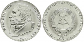 Münzen der Deutschen Demokratischen Republik, Gedenkmünzen der DDR
20 Mark 1967, Humboldt. Randschrift läuft links herum. Stempelglanz
