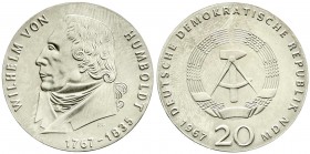 Münzen der Deutschen Demokratischen Republik, Gedenkmünzen der DDR
20 Mark 1967, Humboldt. Randschrift läuft rechts herum. prägefrisch