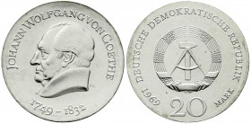 Münzen der Deutschen Demokratischen Republik, Gedenkmünzen der DDR
20 Mark 1969, Goethe. Randschrift läuft links herum. prägefrisch
