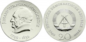 Münzen der Deutschen Demokratischen Republik, Gedenkmünzen der DDR
20 Mark 1969, Goethe. Randschrift läuft rechts herum. prägefrisch