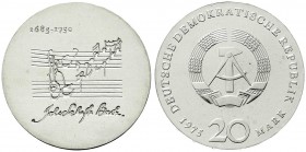 Münzen der Deutschen Demokratischen Republik, Gedenkmünzen der DDR
20 Mark 1975, Bachprobe mit vertieftem Notenzitat. Randschrift läuft rechts herum. ...