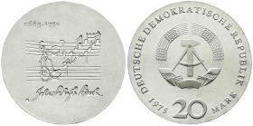Münzen der Deutschen Demokratischen Republik, Gedenkmünzen der DDR
20 Mark 1975, Bachprobe mit vertieftem Notenzitat. Randschrift läuft links herum. p...