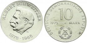 Münzen der Deutschen Demokratischen Republik, Gedenkmünzen der DDR
10 Mark 1975 A, Schweitzer-Materialprobe mit Rs. von Cu/Ni/Zn-Typ Warschauer Vertra...
