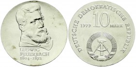 Münzen der Deutschen Demokratischen Republik, Gedenkmünzen der DDR
10 Mark 1979, Feuerbach. Randschrift läuft links herum. prägefrisch