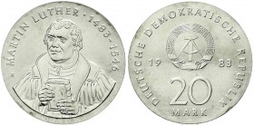 Münzen der Deutschen Demokratischen Republik, Gedenkmünzen der DDR
20 Mark 1983, Luther. Randschrift läuft links herum. prägefrisch