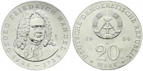 Münzen der Deutschen Demokratischen Republik, Gedenkmünzen der DDR
20 Mark 1984 A, Händel. Randschrift läuft links herum. prägefrisch