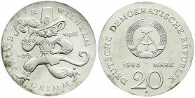 Münzen der Deutschen Demokratischen Republik, Gedenkmünzen der DDR
20 Mark 1986 A, Grimm. Randschrift läuft links herum. prägefrisch