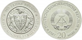 Münzen der Deutschen Demokratischen Republik, Gedenkmünzen der DDR
20 Mark 1987 A, Stadtsiegel. Randschrift läuft rechts herum. Stempelglanz