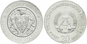 Münzen der Deutschen Demokratischen Republik, Gedenkmünzen der DDR
20 Mark 1987 A, Stadtsiegel. Randschrift läuft links herum. Stempelglanz
