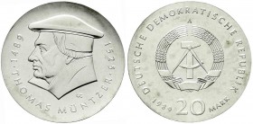 Münzen der Deutschen Demokratischen Republik, Gedenkmünzen der DDR
20 Mark 1989 A, Müntzer. Randschrift läuft links herum. Stempelglanz