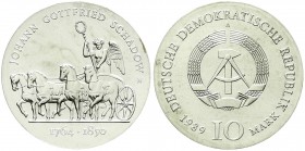 Münzen der Deutschen Demokratischen Republik, Gedenkmünzen der DDR
10 Mark 1989 A, Schadow. Randschrift läuft rechts herum. Stempelglanz