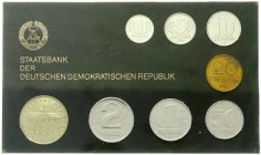 Münzen der Deutschen Demokratischen Republik, Kursmünz- und Gedenksätze
Kursmünzensatz von 1 Pfennig bis 5 Mark 1984. In Hartplastik, Inlett schwarz. ...