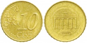 Proben, Verprägungen und Besonderheiten, Bundesrepublik Deutschland
10 Euro-Cent 2002 A mit markantem Prägeausfall auf der Rückseite: Sterne fast nich...